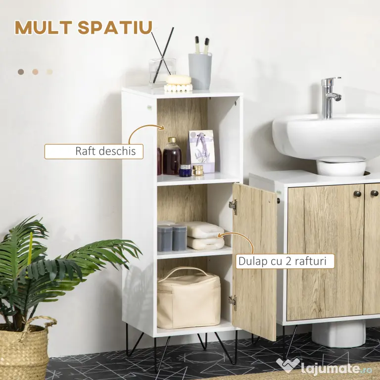 Kleankin Dulap de Podea Baie, Raft Deschis, Organizator Independent cu Ușă, Design Modern | Aosom Romania