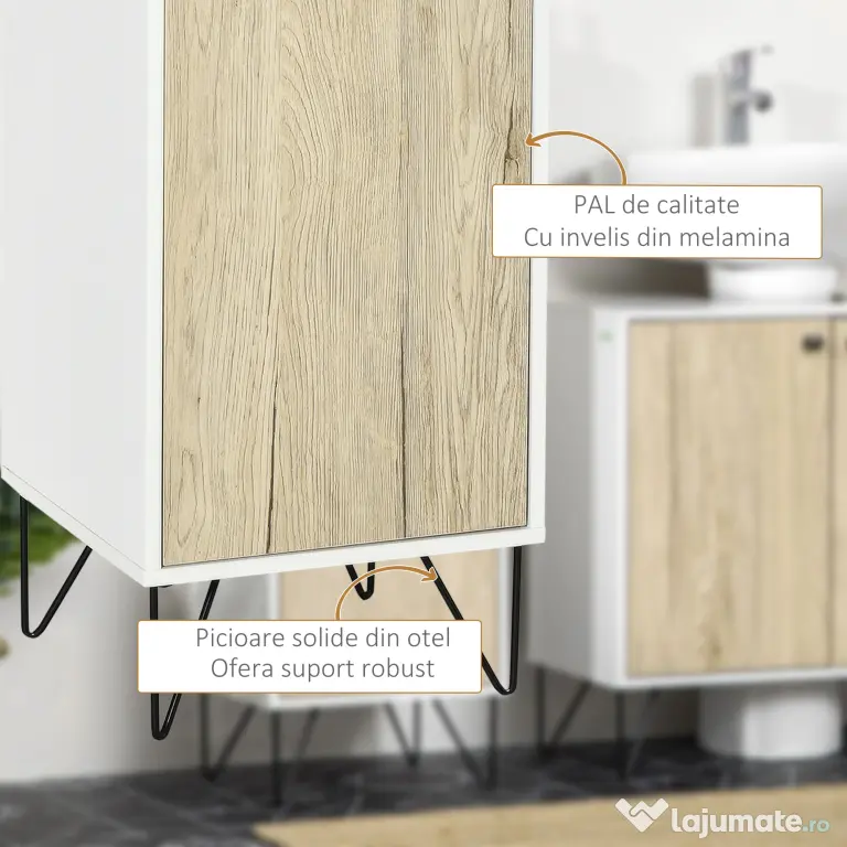 Kleankin Dulap de Podea Baie, Raft Deschis, Organizator Independent cu Ușă, Design Modern | Aosom Romania