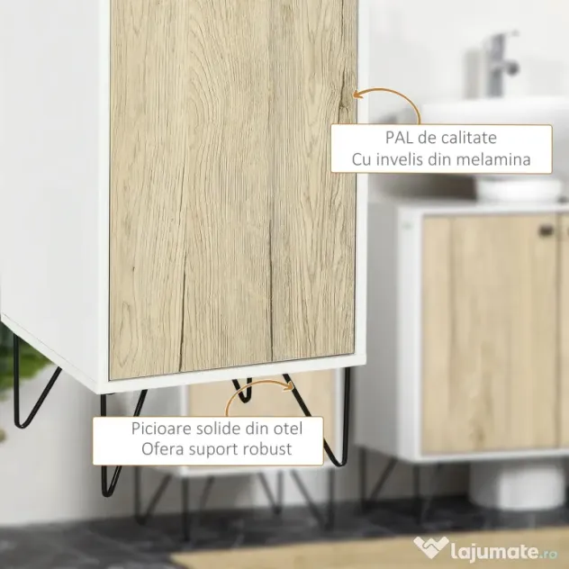 Kleankin Dulap de Podea Baie, Raft Deschis, Organizator Independent cu Ușă, Design Modern | Aosom Romania