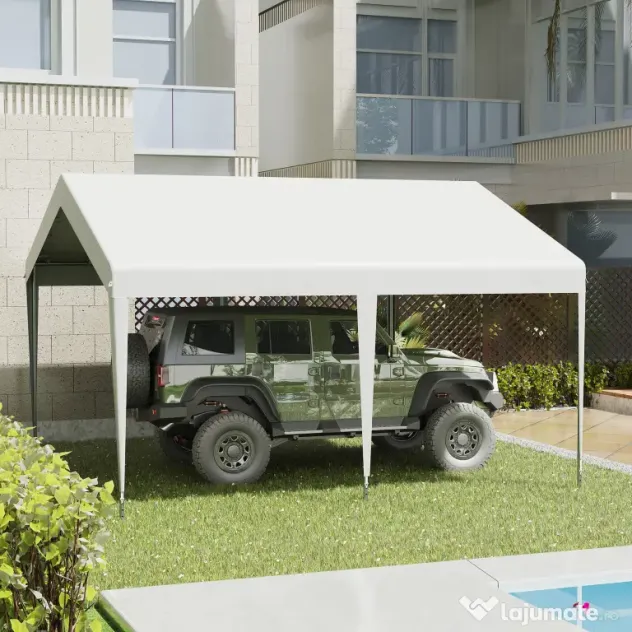 Outsunny Foișor 4x4m pentru Mașini și Bărci, Ideal pentru Nunti și Petreceri, Cort de Grădină din Oțel Galvanizat, Alb | Aosom Romania