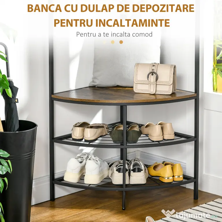 HOMCOM Suport Haine și Pantofi, Stil Industrial, Maro | Aosom Romania