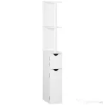 Kleankin Coloana pentru baie cu 2 rafturi si 2 dulapuri, dulap de baie cu economie de spatiu mare din MDF, 15,2x29,8x118cm, alb si lemn