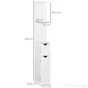 Kleankin Coloana pentru baie cu 2 rafturi si 2 dulapuri, dulap de baie cu economie de spatiu mare din MDF, 15,2x29,8x118cm, alb si lemn 