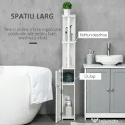 Kleankin Coloana pentru baie cu 2 rafturi si 2 dulapuri, dulap de baie cu economie de spatiu mare din MDF, 15,2x29,8x118cm, alb si lemn 