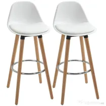 HOMCOM Set de 2 Scaune Înalte de Bar cu Spătar, Scaune Înalte cu Pernă și Pernițe pentru Picioare, 38,5x42,5x91 cm, Alb | Aosom Romania