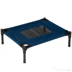 PawHut Pat pentru Câini Ridicat cu Șezut Respirabil, din Oțel și Țesătură, 61x46x18 cm, Albastru Închis și Negru