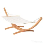 Hamac Outsunny cu Suport din Lemn si Bumbac, Hamac de Gradina pentru alte Spatii Exterioare, 392x120x102cm, Alb | Aosom Romania