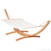 Hamac Outsunny cu Suport din Lemn si Bumbac, Hamac de Gradina pentru alte Spatii Exterioare, 392x120x102cm, Alb | Aosom Romania 