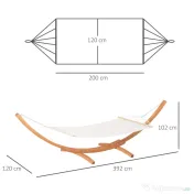 Hamac Outsunny cu Suport din Lemn si Bumbac, Hamac de Gradina pentru alte Spatii Exterioare, 392x120x102cm, Alb | Aosom Romania 