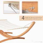 Hamac Outsunny cu Suport din Lemn si Bumbac, Hamac de Gradina pentru alte Spatii Exterioare, 392x120x102cm, Alb | Aosom Romania 