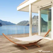 Hamac Outsunny cu Suport din Lemn si Bumbac, Hamac de Gradina pentru alte Spatii Exterioare, 392x120x102cm, Alb | Aosom Romania 