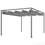 Outsunny Gazebo Pergolă 4x3 m cu Acoperiș Retractabil, Orificii de Drenaj, Picheți și Șuruburi, Pergolă de Grădină din Poliester și Metal, pentru Terasă, Verandă, Exterior, Gri Închis