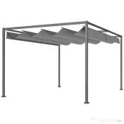 Outsunny Gazebo Pergolă 4x3 m cu Acoperiș Retractabil, Orificii de Drenaj, Picheți și Șuruburi, Pergolă de Grădină din Poliester și Metal, pentru Terasă, Verandă, Exterior, Gri Închis 