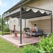 Outsunny Gazebo Pergolă 4x3 m cu Acoperiș Retractabil, Orificii de Drenaj, Picheți și Șuruburi, Pergolă de Grădină din Poliester și Metal, pentru Terasă, Verandă, Exterior, Gri Închis 