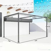 Outsunny Gazebo Pergolă 4x3 m cu Acoperiș Retractabil, Orificii de Drenaj, Picheți și Șuruburi, Pergolă de Grădină din Poliester și Metal, pentru Terasă, Verandă, Exterior, Gri Închis 