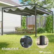 Outsunny Gazebo Pergolă 4x3 m cu Acoperiș Retractabil, Orificii de Drenaj, Picheți și Șuruburi, Pergolă de Grădină din Poliester și Metal, pentru Terasă, Verandă, Exterior, Gri Închis 