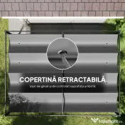 Outsunny Gazebo Pergolă 4x3 m cu Acoperiș Retractabil, Orificii de Drenaj, Picheți și Șuruburi, Pergolă de Grădină din Poliester și Metal, pentru Terasă, Verandă, Exterior, Gri Închis 