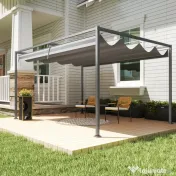 Outsunny Gazebo Pergolă 4x3 m cu Acoperiș Retractabil, Orificii de Drenaj, Picheți și Șuruburi, Pergolă de Grădină din Poliester și Metal, pentru Terasă, Verandă, Exterior, Gri Închis 