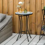 Masuta de Gradina Rotunda din Metal Outsunny cu Blat din Ceramica, Design tip Mozaic, Ф35,5x53,5 cm, Albastru