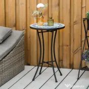 Masuta de Gradina Rotunda din Metal Outsunny cu Blat din Ceramica, Design tip Mozaic, Ф35,5x53,5 cm, Albastru 