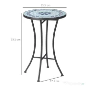 Masuta de Gradina Rotunda din Metal Outsunny cu Blat din Ceramica, Design tip Mozaic, Ф35,5x53,5 cm, Albastru 