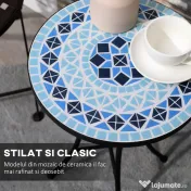 Masuta de Gradina Rotunda din Metal Outsunny cu Blat din Ceramica, Design tip Mozaic, Ф35,5x53,5 cm, Albastru 