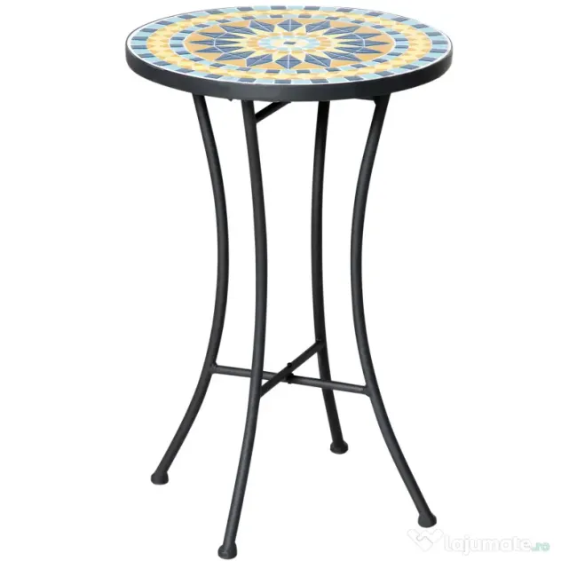 Outsunny Masuta de Gradina din Metal cu Blat din Mozaic Ceramic, Ф35.5x53.5cm, Multicolor | Aosom Romania