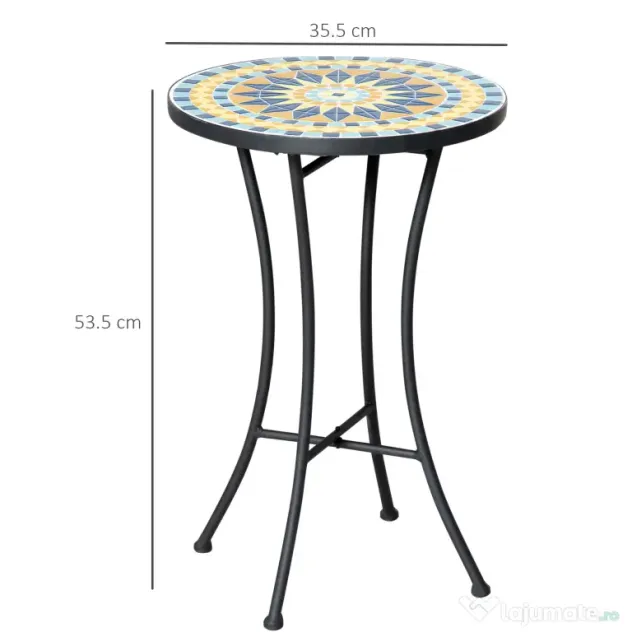 Outsunny Masuta de Gradina din Metal cu Blat din Mozaic Ceramic, Ф35.5x53.5cm, Multicolor | Aosom Romania