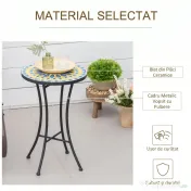 Outsunny Masuta de Gradina din Metal cu Blat din Mozaic Ceramic, Ф35.5x53.5cm, Multicolor | Aosom Romania 