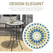 Outsunny Masuta de Gradina din Metal cu Blat din Mozaic Ceramic, Ф35.5x53.5cm, Multicolor | Aosom Romania 
