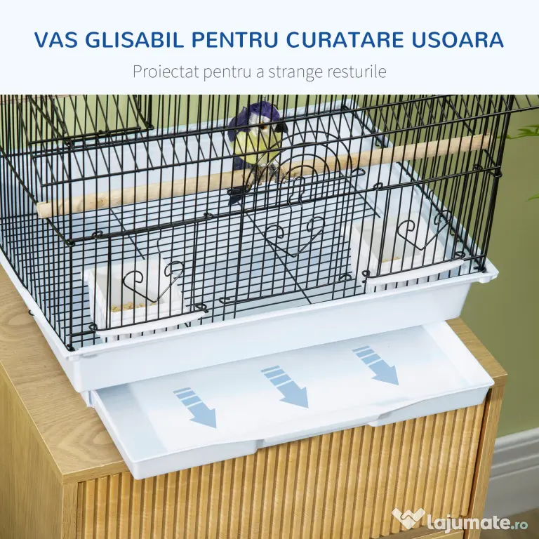 PawHut Cusca pentru Păsări din Metal și Plastic, cu Mâner de Transport și Tavă Detașabilă, Alb, 50.5x41x63 cm | Aosom Romania