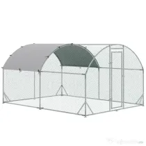 PawHut Coteț pentru Găini de Exterior, 2.8x3.8x2m Recintă din Oțel Zincat cu Acoperiș Impermeabil Anti-UV și Încuietoare, Găini, Iepuri și Rațe | Aosom Romania
