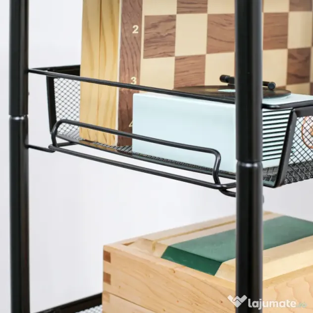 HOMCOM Carucior utilitar cu 4 niveluri, carucior de servire rulant cu cosuri de plasa detasabile, pentru sufragerie si bucatarie, spalatorie, garaj si baie, negru