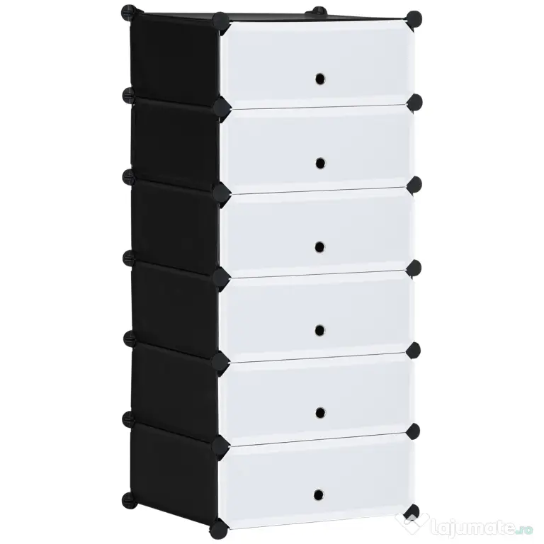 HOMCOM Mobilier pentru incaltaminte modular, 6 cuburi 45x35x17cm din plastic PP si otel, alb | Aosom Romania