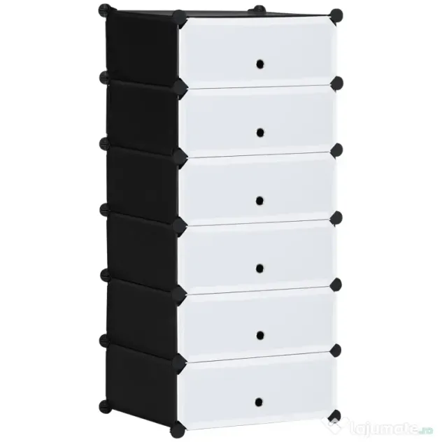 HOMCOM Mobilier pentru incaltaminte modular, 6 cuburi 45x35x17cm din plastic PP si otel, alb | Aosom Romania