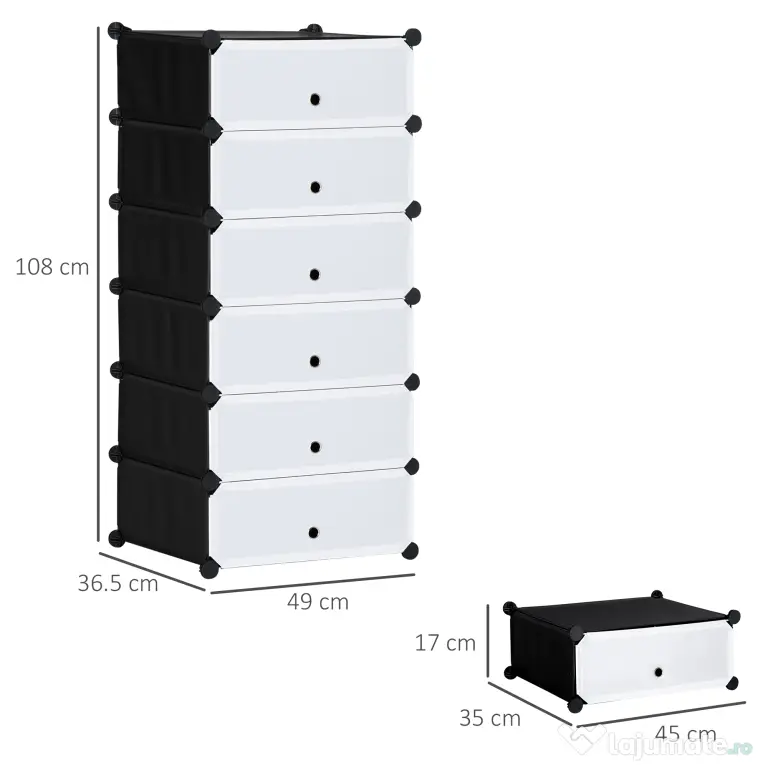 HOMCOM Mobilier pentru incaltaminte modular, 6 cuburi 45x35x17cm din plastic PP si otel, alb | Aosom Romania