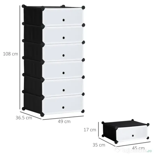 HOMCOM Mobilier pentru incaltaminte modular, 6 cuburi 45x35x17cm din plastic PP si otel, alb | Aosom Romania