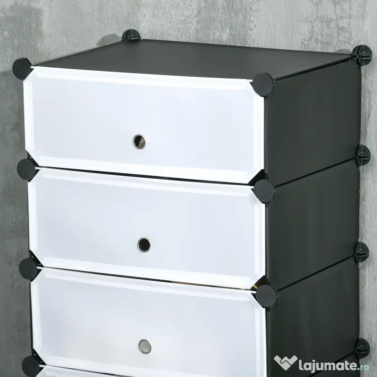 HOMCOM Mobilier pentru incaltaminte modular, 6 cuburi 45x35x17cm din plastic PP si otel, alb | Aosom Romania