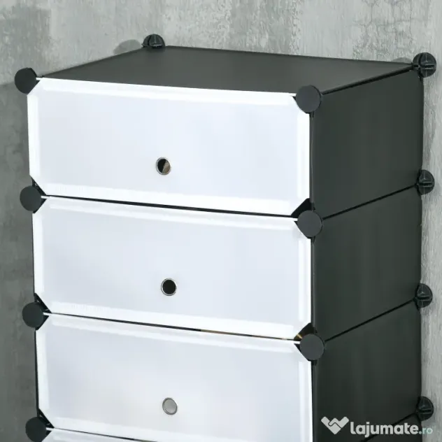 HOMCOM Mobilier pentru incaltaminte modular, 6 cuburi 45x35x17cm din plastic PP si otel, alb | Aosom Romania