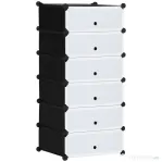 HOMCOM Mobilier pentru incaltaminte modular, 6 cuburi 49x36.5x108 cm din plastic PP si otel, Negru