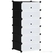 HOMCOM Mobilier pentru incaltaminte modular, 6 cuburi 49x36.5x108 cm din plastic PP si otel, Negru 