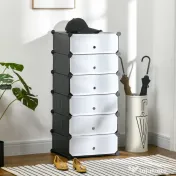 HOMCOM Mobilier pentru incaltaminte modular, 6 cuburi 49x36.5x108 cm din plastic PP si otel, Negru 