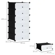 HOMCOM Mobilier pentru incaltaminte modular, 6 cuburi 49x36.5x108 cm din plastic PP si otel, Negru 
