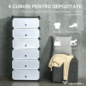 HOMCOM Mobilier pentru incaltaminte modular, 6 cuburi 49x36.5x108 cm din plastic PP si otel, Negru 