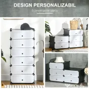 HOMCOM Mobilier pentru incaltaminte modular, 6 cuburi 49x36.5x108 cm din plastic PP si otel, Negru 