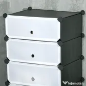 HOMCOM Mobilier pentru incaltaminte modular, 6 cuburi 49x36.5x108 cm din plastic PP si otel, Negru 