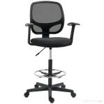 Vinsetto Scaun de birou reglabil pe inaltime cu cotiere, roti pivotante si scaun captusit cu cauciuc spuma, 64x57x110-132cm, negru