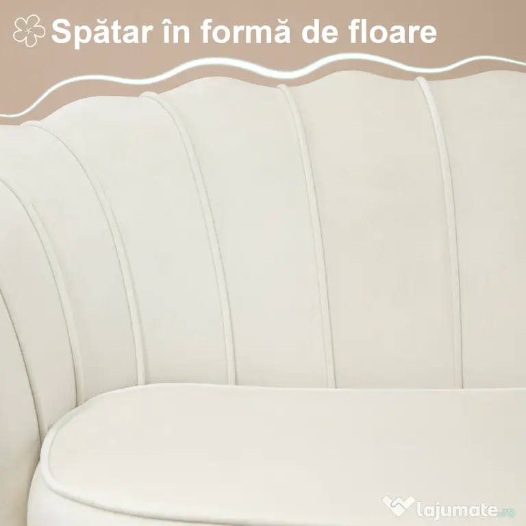 HOMCOM Canapea 2 Locuri Crem în Stil Vintage Industrial Chic din Catifea pentru Eleganță în Intrare | Aosom Romania