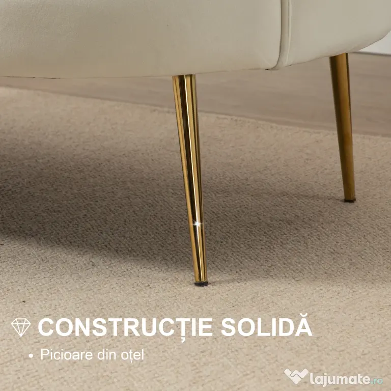 HOMCOM Canapea 2 Locuri Crem în Stil Vintage Industrial Chic din Catifea pentru Eleganță în Intrare | Aosom Romania