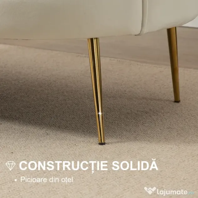HOMCOM Canapea 2 Locuri Crem în Stil Vintage Industrial Chic din Catifea pentru Eleganță în Intrare | Aosom Romania